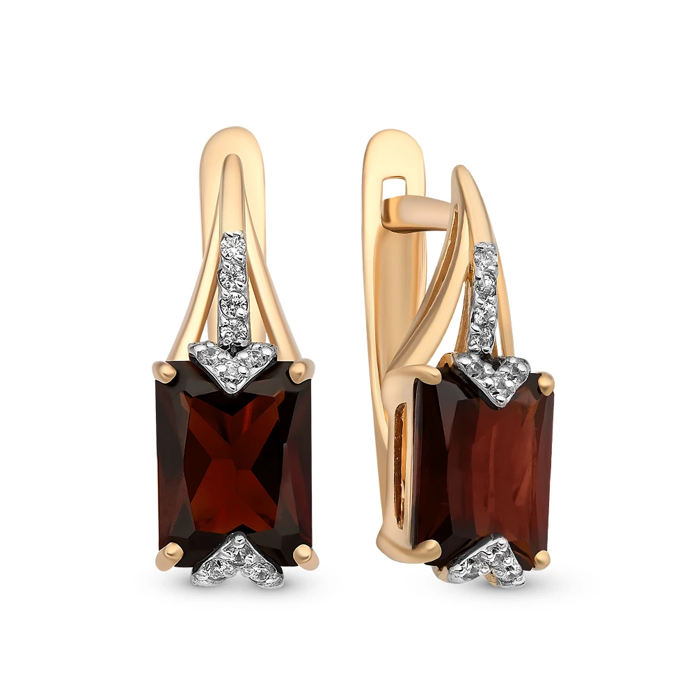 Серьги с гранатами и фианитами из красного золота 585 пробы