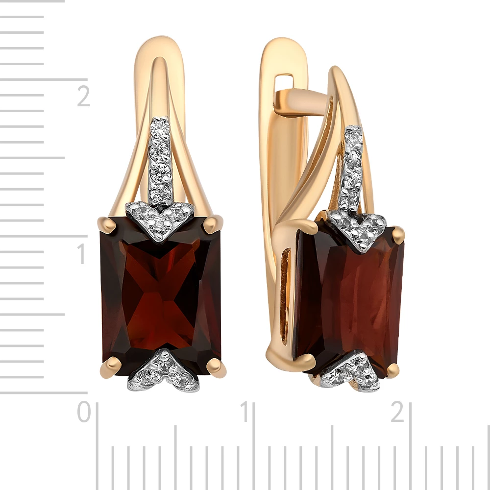 Серьги с гранатами и фианитами из красного золота 585 пробы