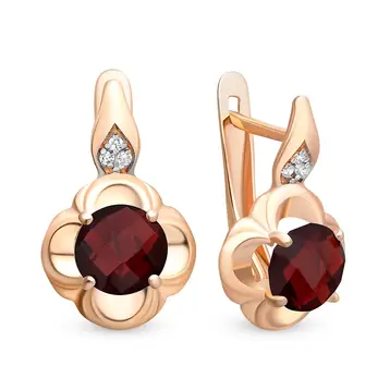 Серьги с гранатами и фианитами из красного золота 585 пробы