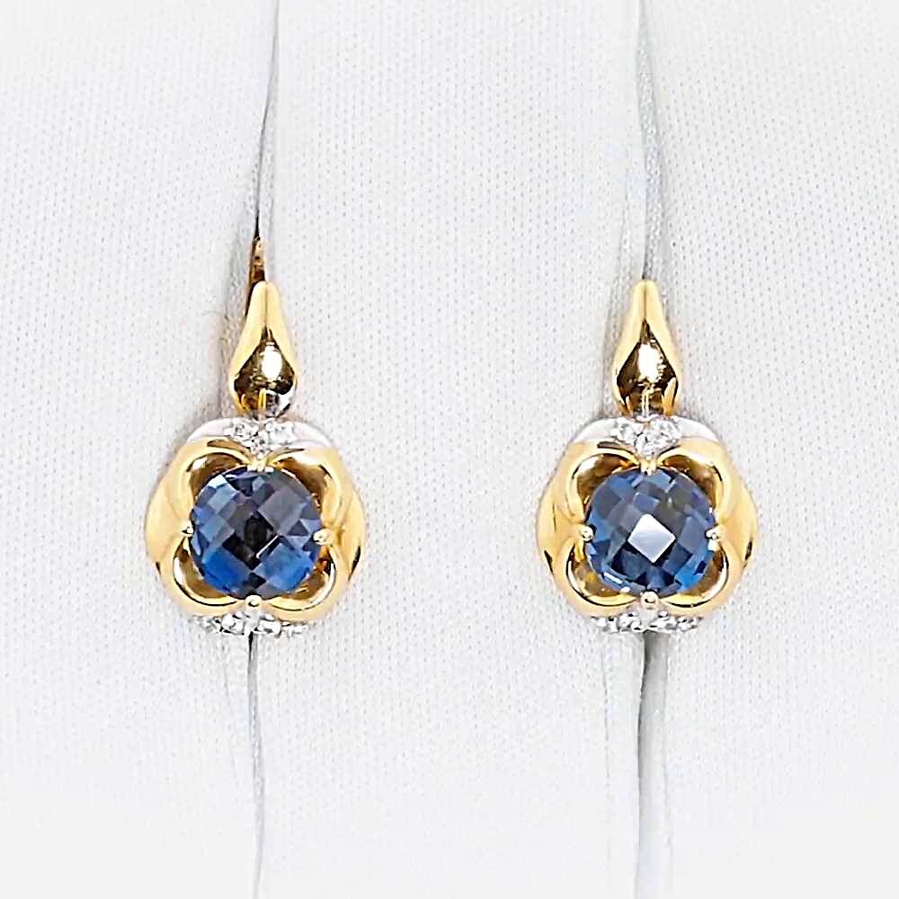 Серьги с топазом лондон и фианитами из красного золота 585 пробы 1