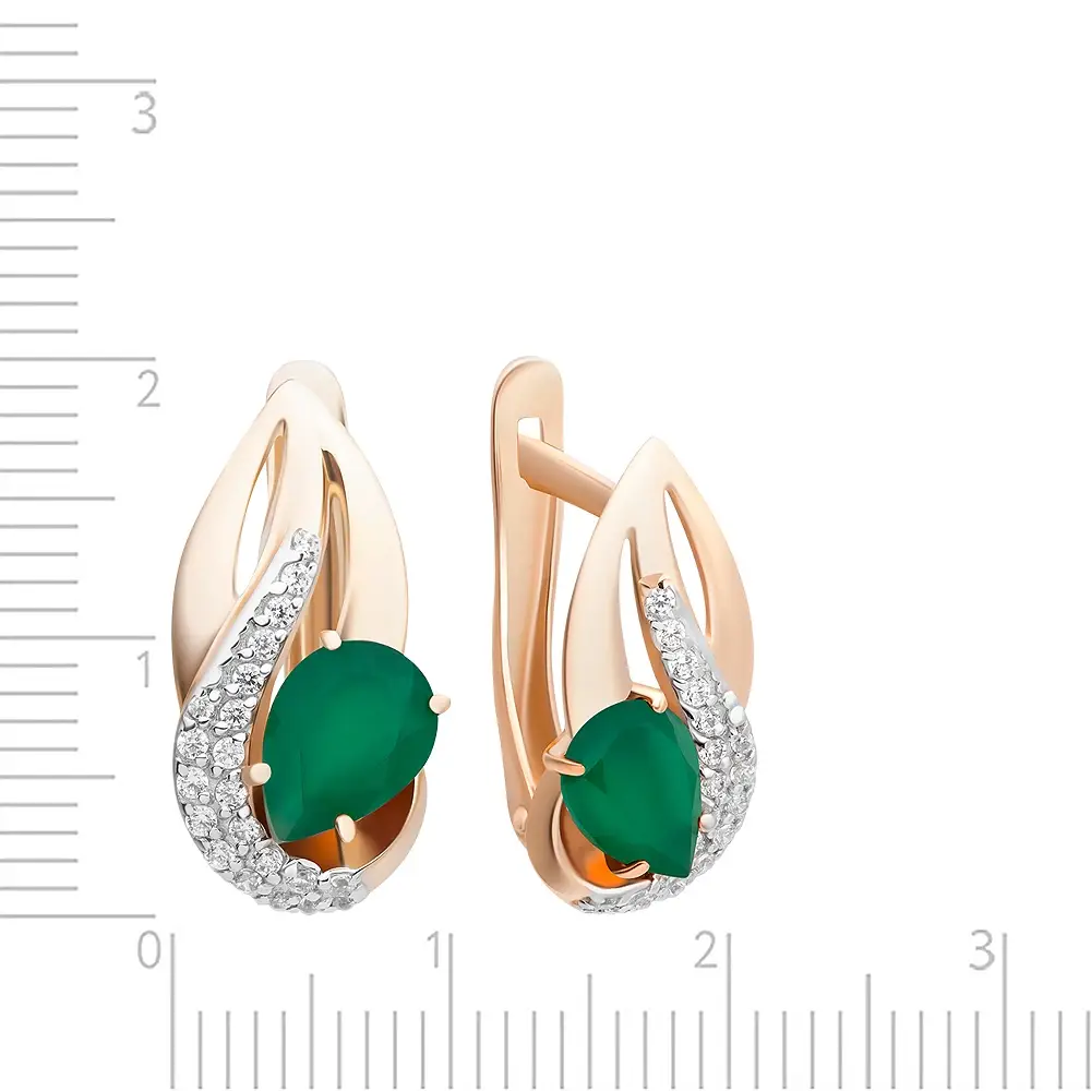 Серьги с агатами и фианитами из красного золота 585 пробы