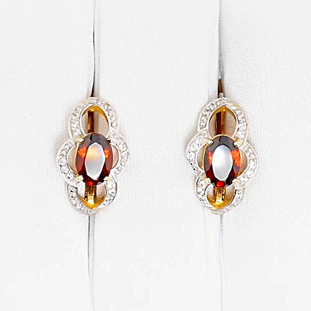 Серьги с гранатами и фианитами из красного золота 585 пробы 1