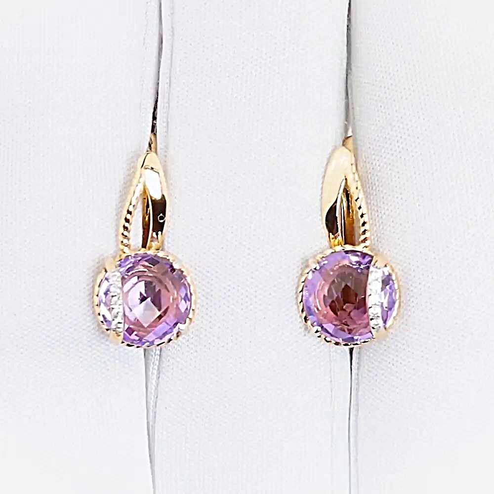 Серьги с аметистами и фианитами из красного золота 585 пробы 1