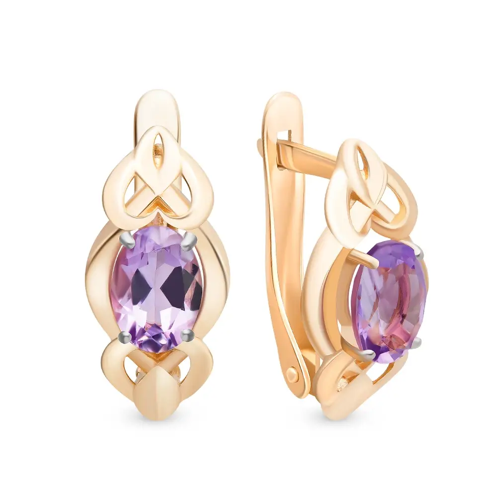 Серьги с аметистами из красного золота 585 пробы 1