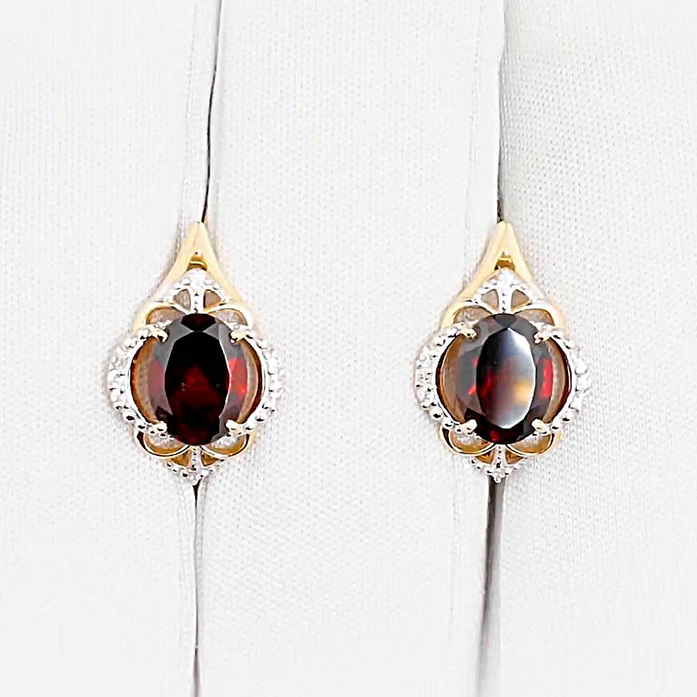 Серьги с гранатами и фианитами из красного золота 585 пробы