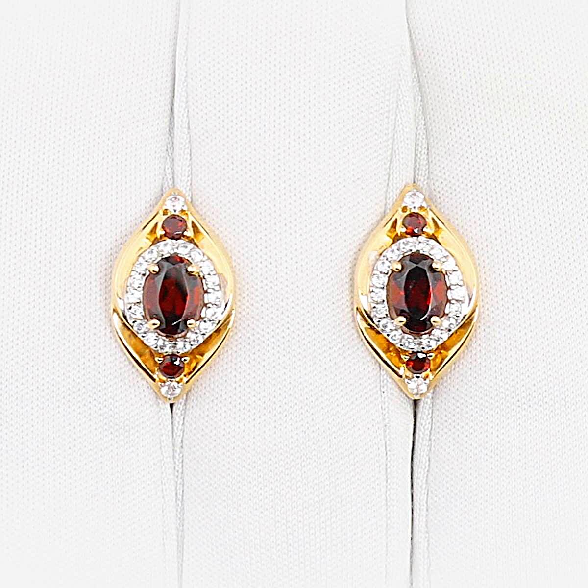 Серьги с гранатами и фианитами из красного золота 585 пробы 1