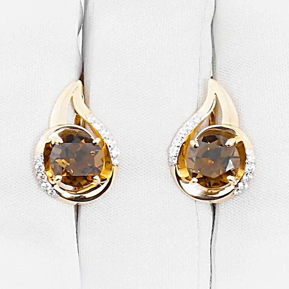 Серьги с раух-топазами и фианитами из красного золота 585 пробы 1