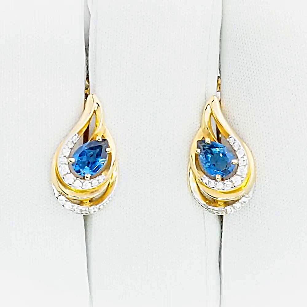 Серьги с топазом лондон и фианитами из красного золота 585 пробы 1