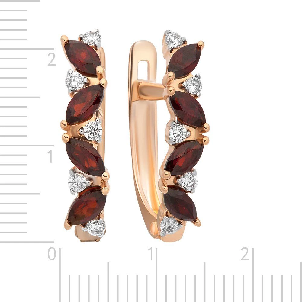 Серьги с гранатами и фианитами из красного золота 585 пробы 2