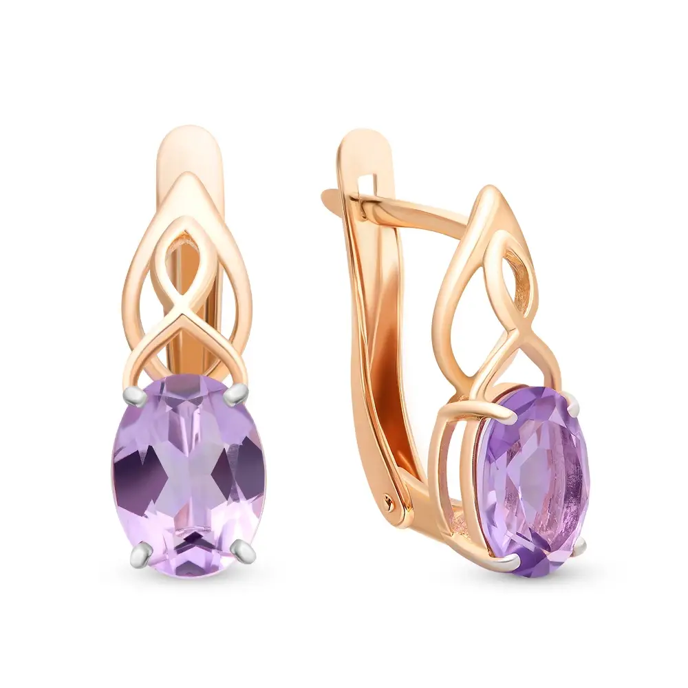 Серьги с аметистами из красного золота 585 пробы 1