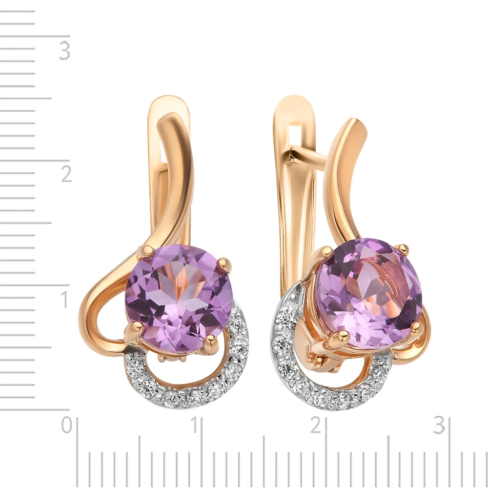 Серьги с аметистами и фианитами из красного золота 585 пробы 2