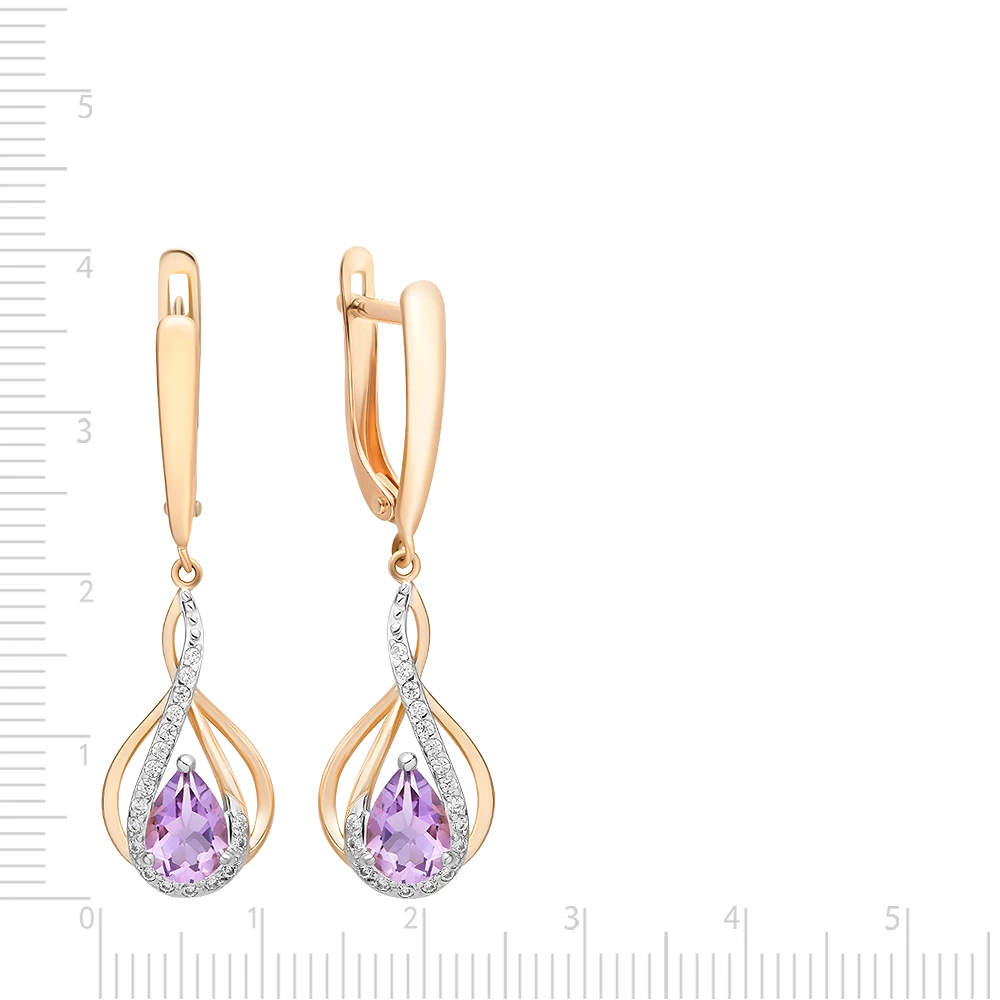 Серьги с аметистами и фианитами из красного золота 585 пробы 2
