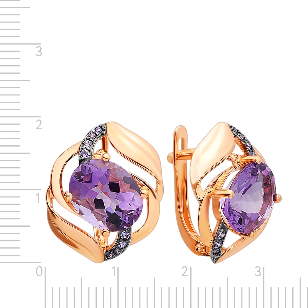 Серьги с аметистами и фианитами из красного золота 585 пробы 2