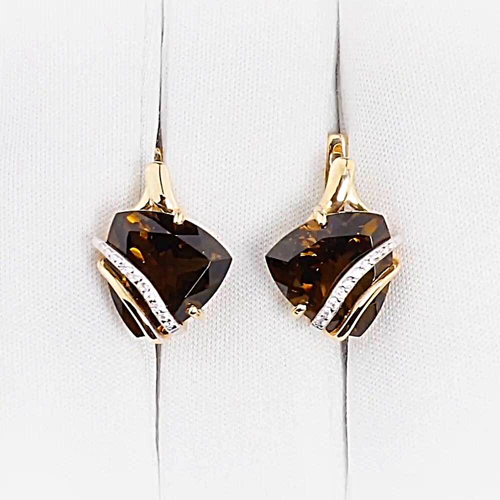 Серьги с раух-топазами и фианитами из красного золота 585 пробы 1