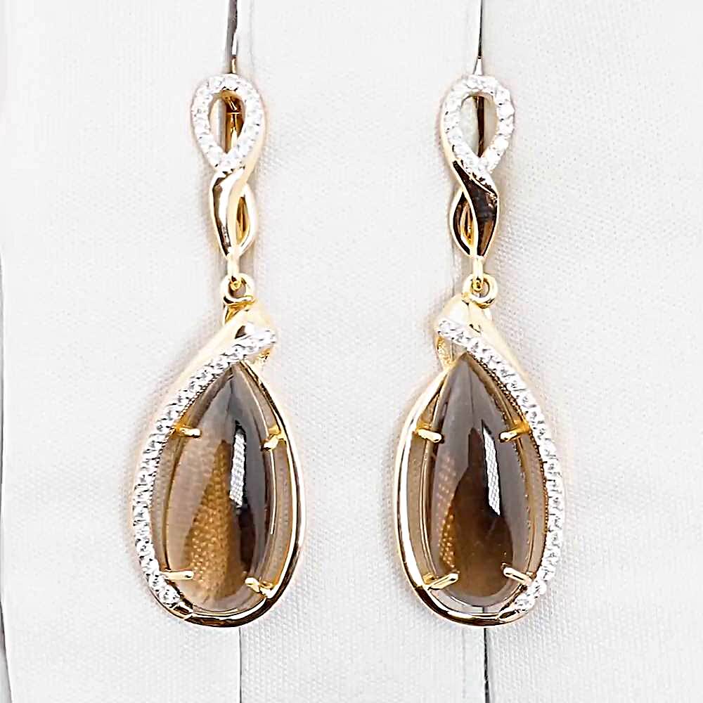 Серьги с раух-топазами и фианитами из красного золота 585 пробы 1