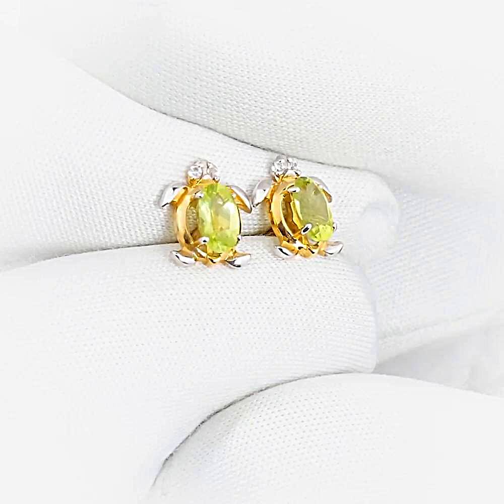 Серьги  Черепаха с хризолитами и фианитами из красного золота 585 пробы 1