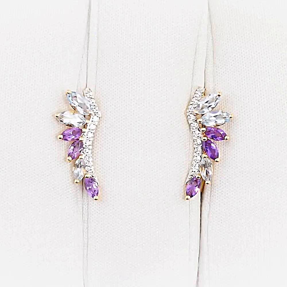 Серьги с миксами и фианитами из красного золота 585 пробы 1