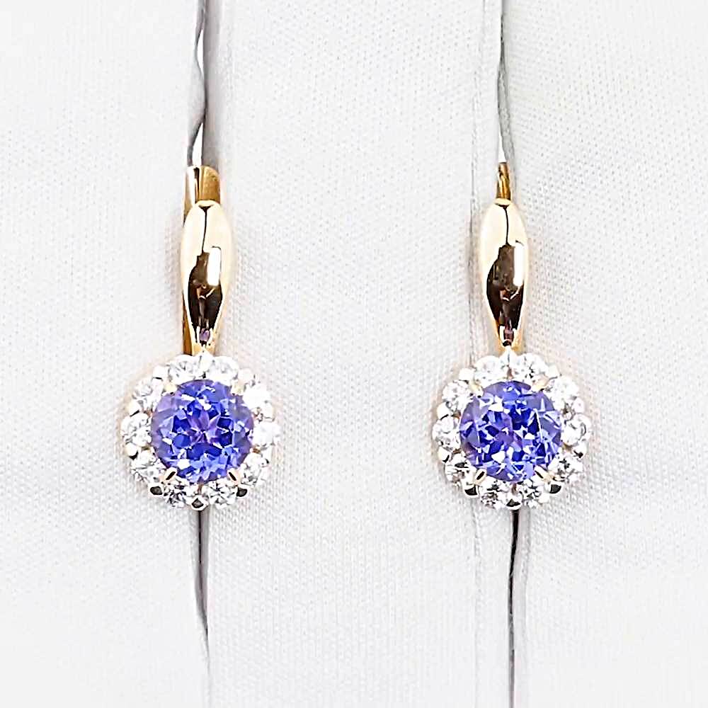 Серьги с танзанитом синтетическим и фианитами из красного золота 585 пробы 1