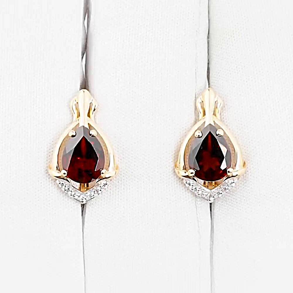 Серьги с гранатами и фианитами из красного золота 585 пробы 1