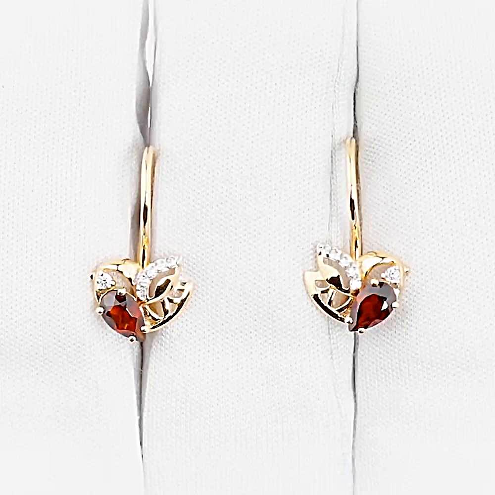 Серьги  Голубь с гранатами и фианитами из красного золота 585 пробы 1