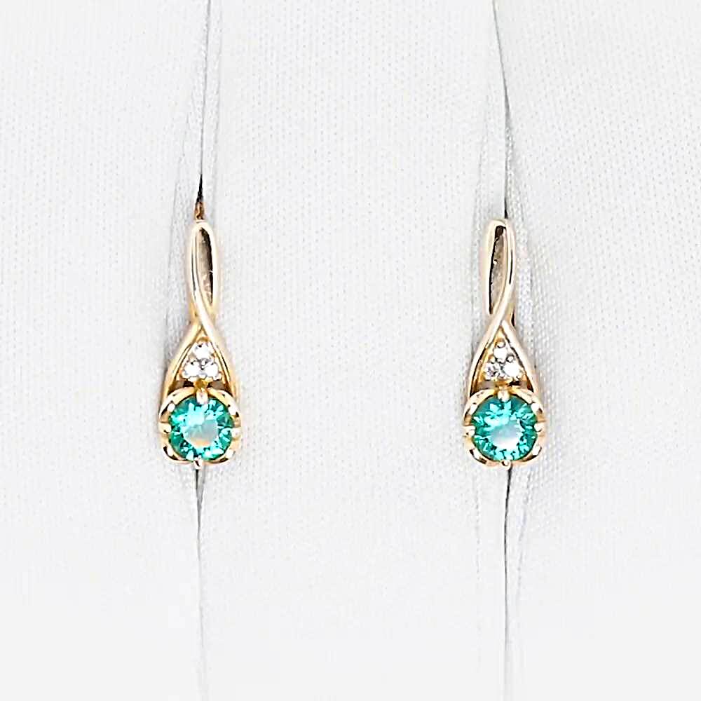 Серьги с изумрудом синтетическим и бриллиантами из красного золота 375 пробы 1