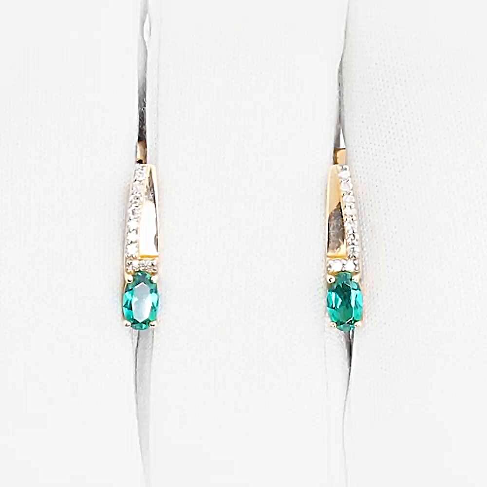 Серьги с изумрудом синтетическим и бриллиантами из красного золота 375 пробы 1