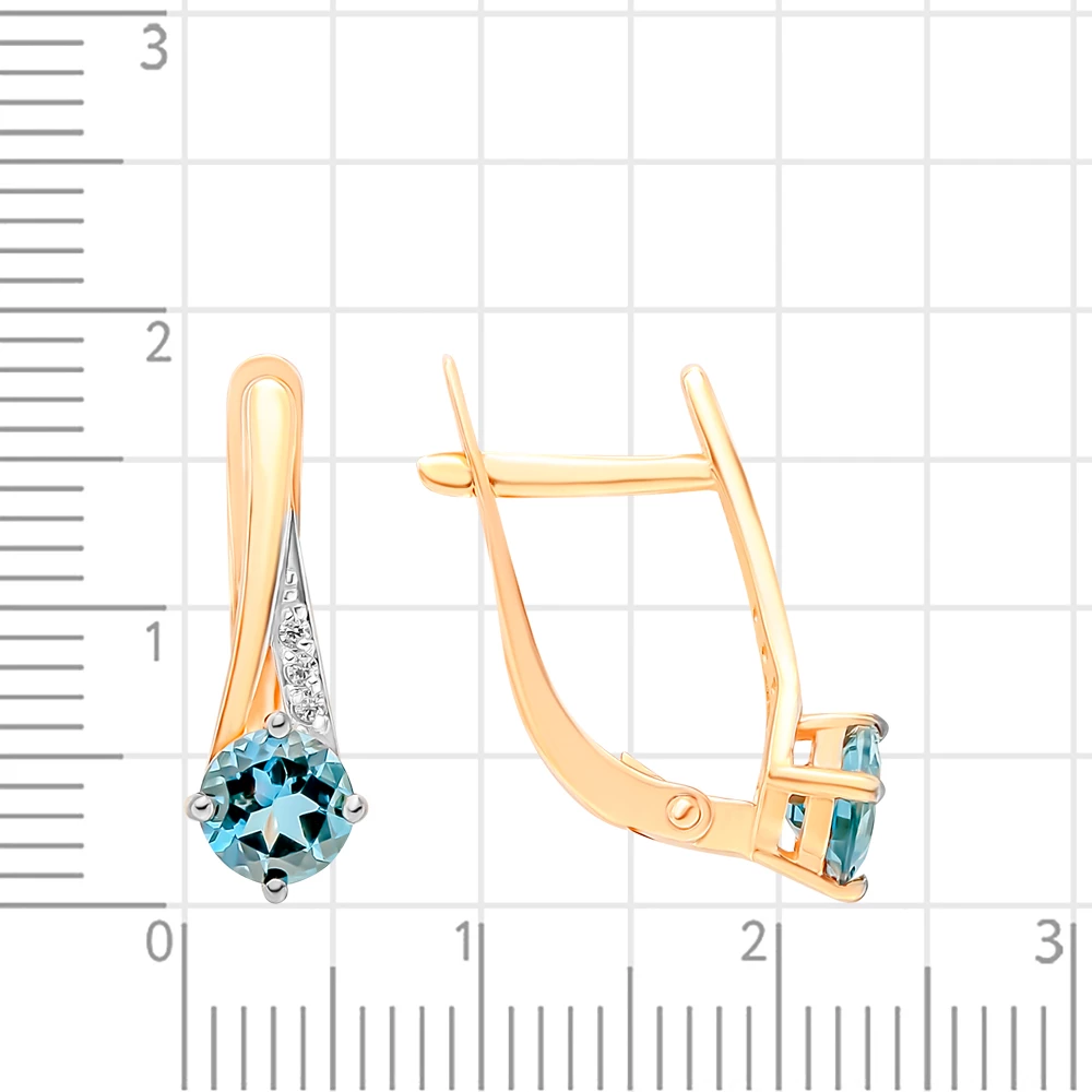 Серьги с топазом лондон и фианитами из красного золота 375 пробы 3