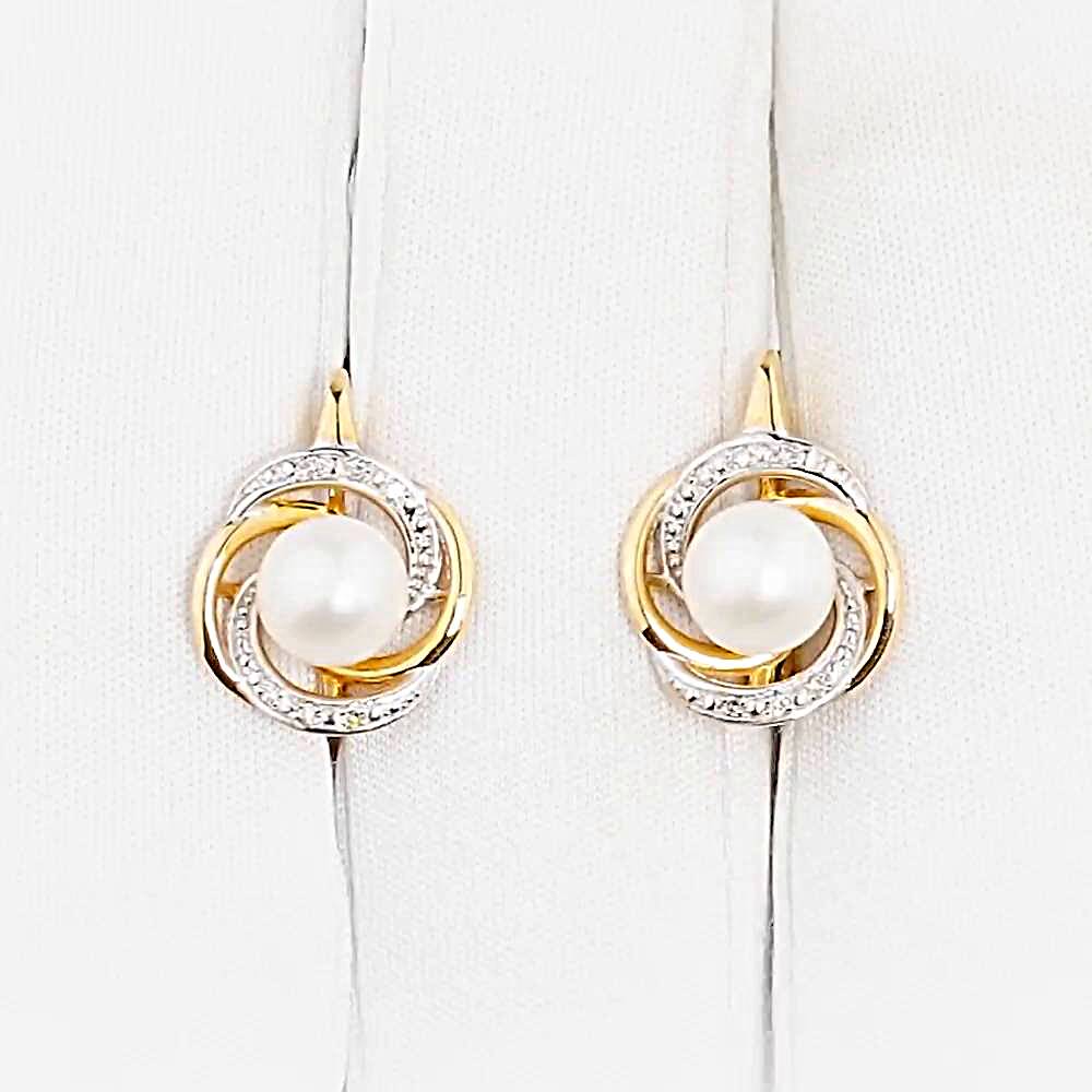 Серьги с культивированным жемчугом и бриллиантами из красного золота 585 пробы 1