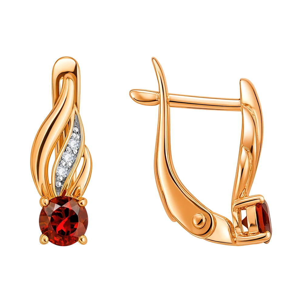 Серьги с гранатами и фианитами из красного золота 585 пробы