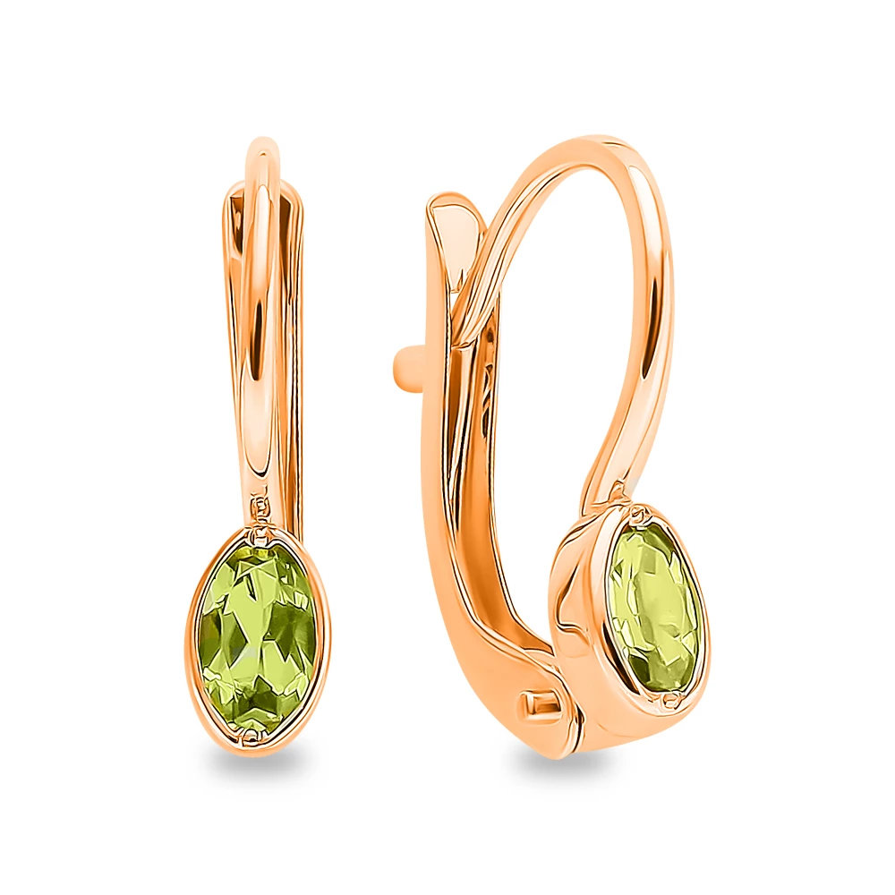 Серьги с хризолитами из красного золота 585 пробы 1