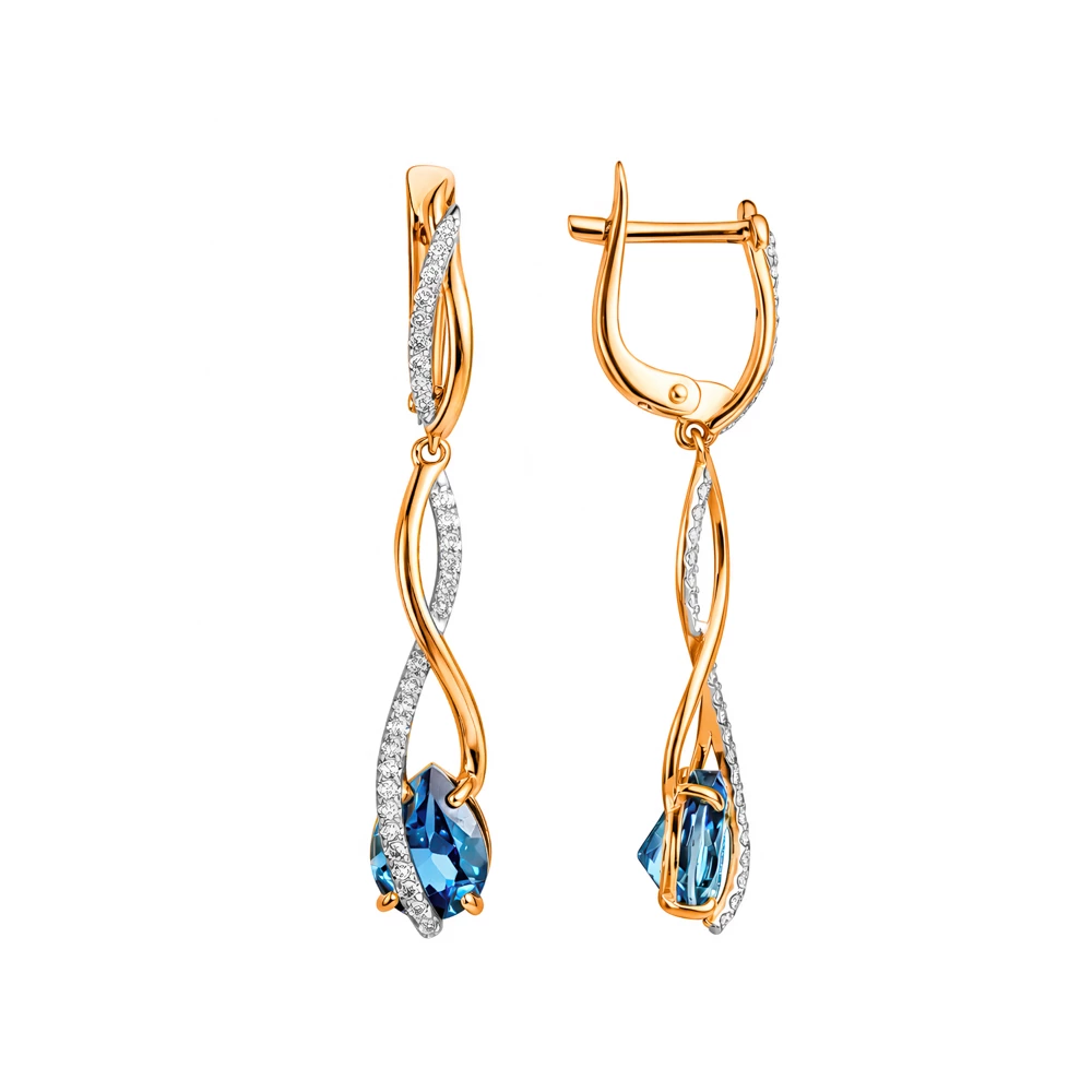 Серьги с топазом лондон и фианитами из красного золота 585 пробы