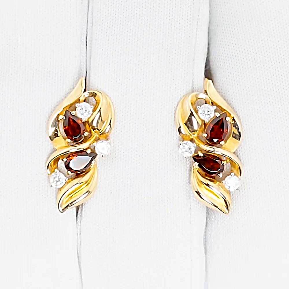 Серьги с гранатами и фианитами из красного золота 585 пробы 1