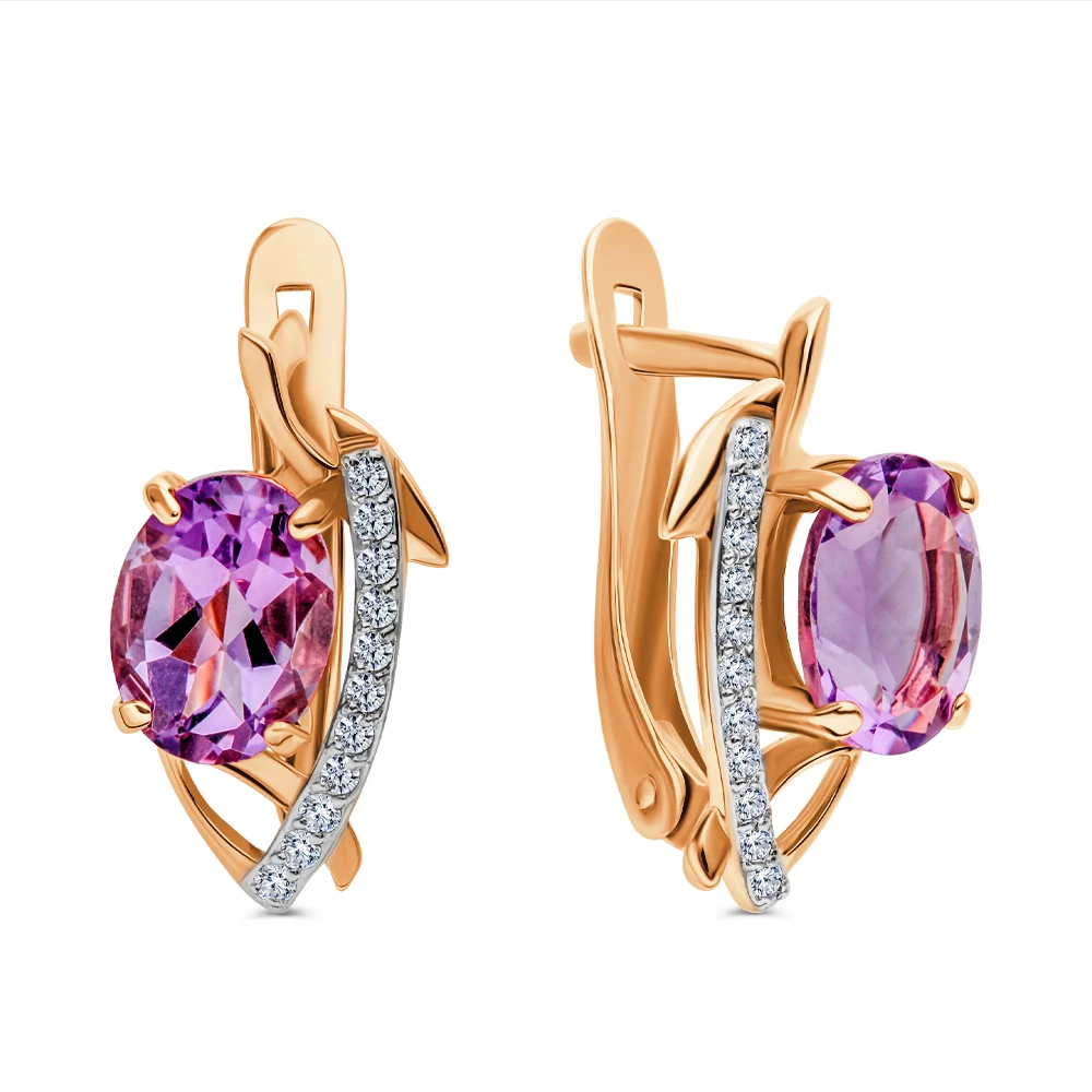 Серьги с аметистами и фианитами из красного золота 585 пробы 1