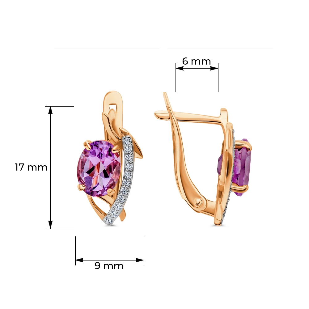 Серьги с аметистами и фианитами из красного золота 585 пробы 4