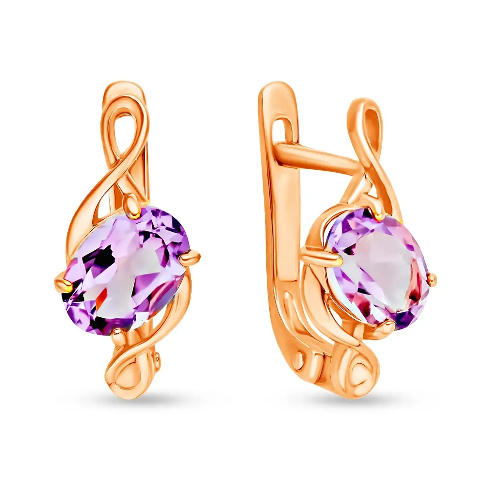 Серьги с аметистами из красного золота 375 пробы 1
