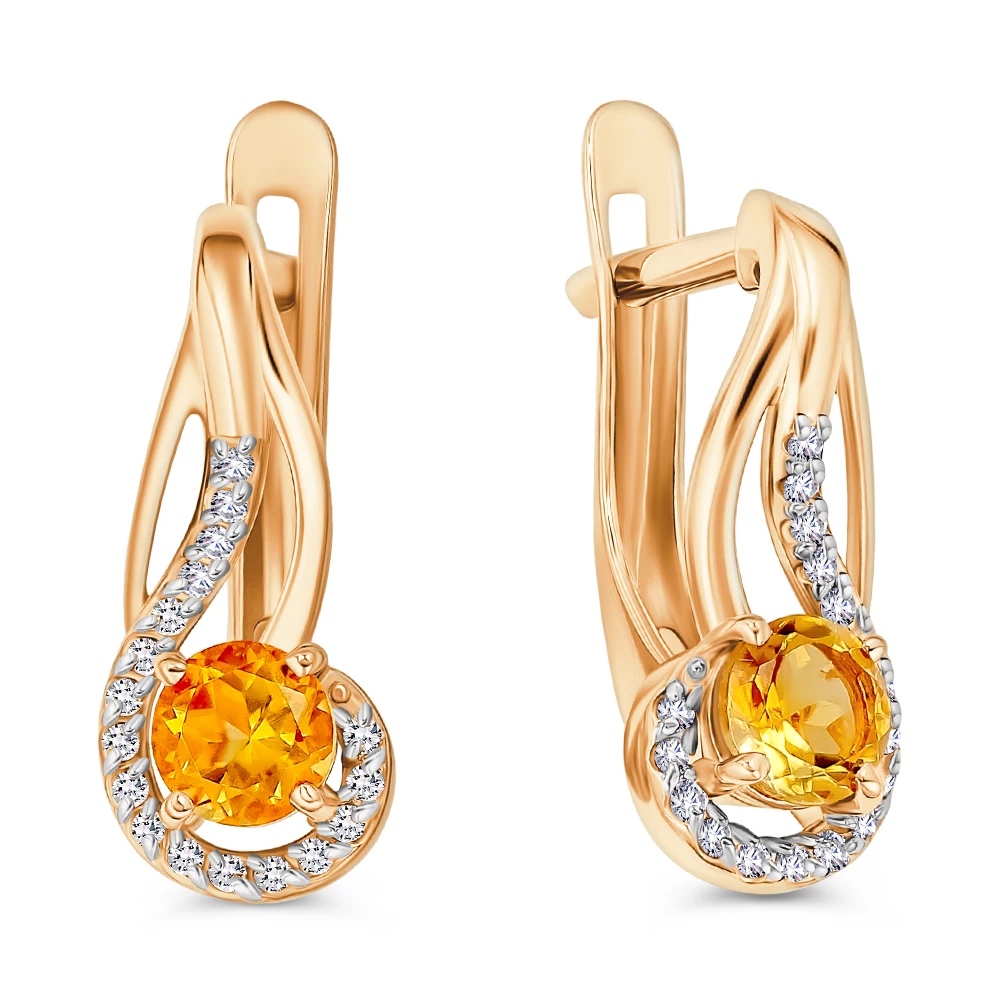 Серьги с цитринами и фианитами из красного золота 375 пробы 1