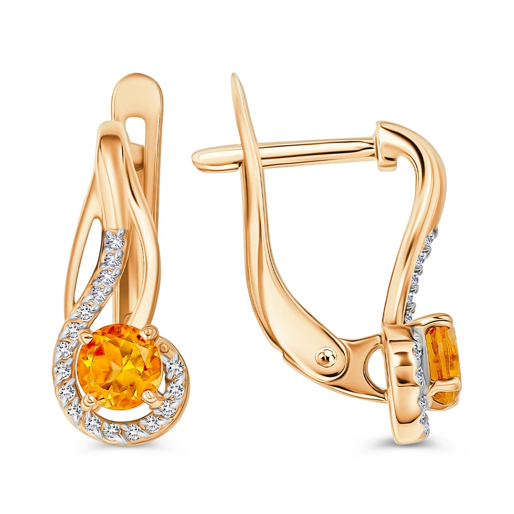 Серьги с цитринами и фианитами из красного золота 375 пробы 2