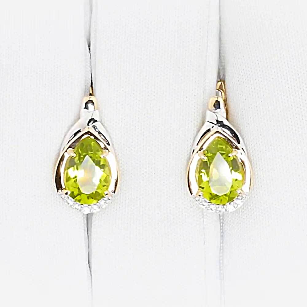 Серьги с хризолитами и фианитами из красного золота 585 пробы 1