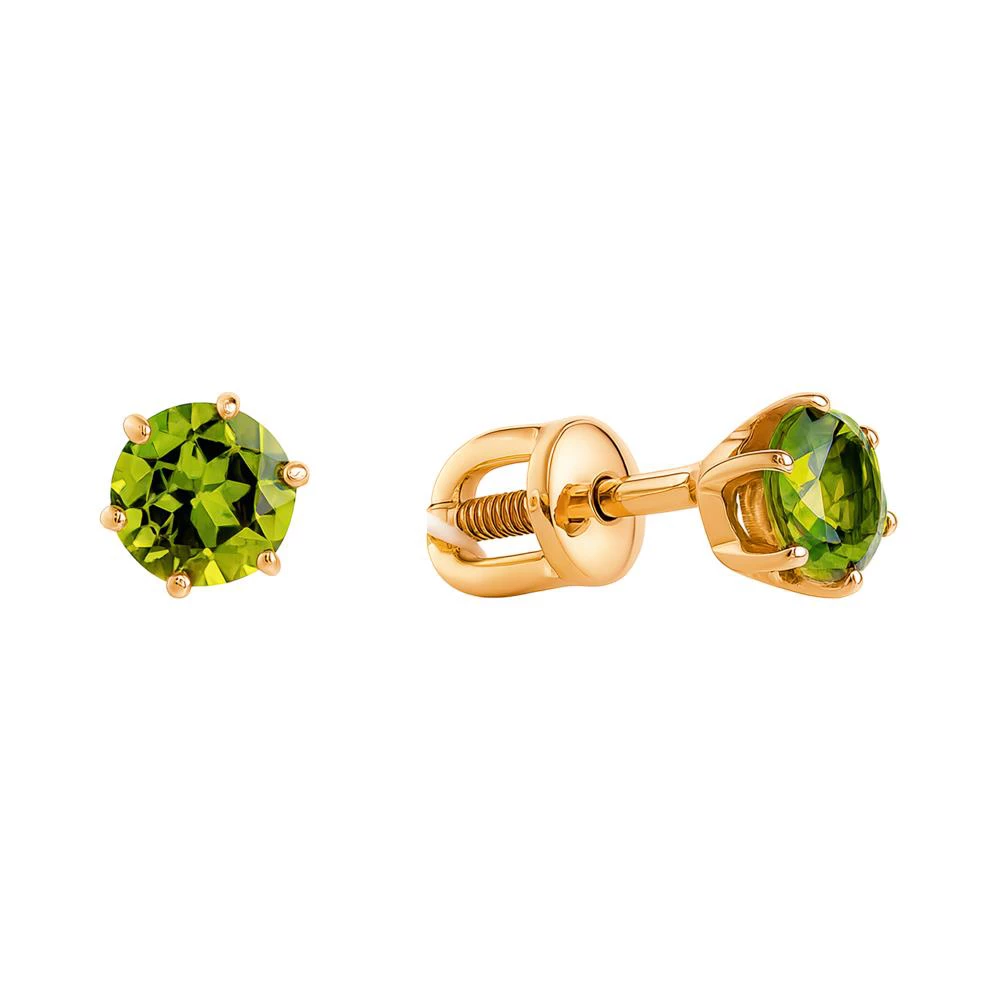 Серьги с хризолитами из красного золота 585 пробы