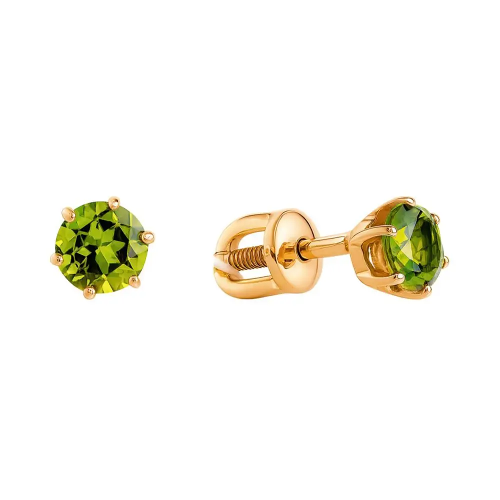 Серьги с хризолитами из красного золота 585 пробы 1