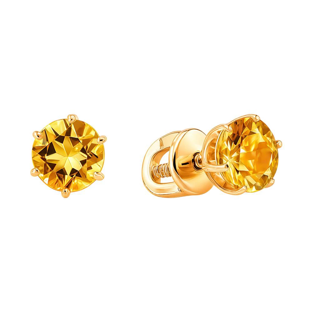 Серьги с цитринами из красного золота 585 пробы