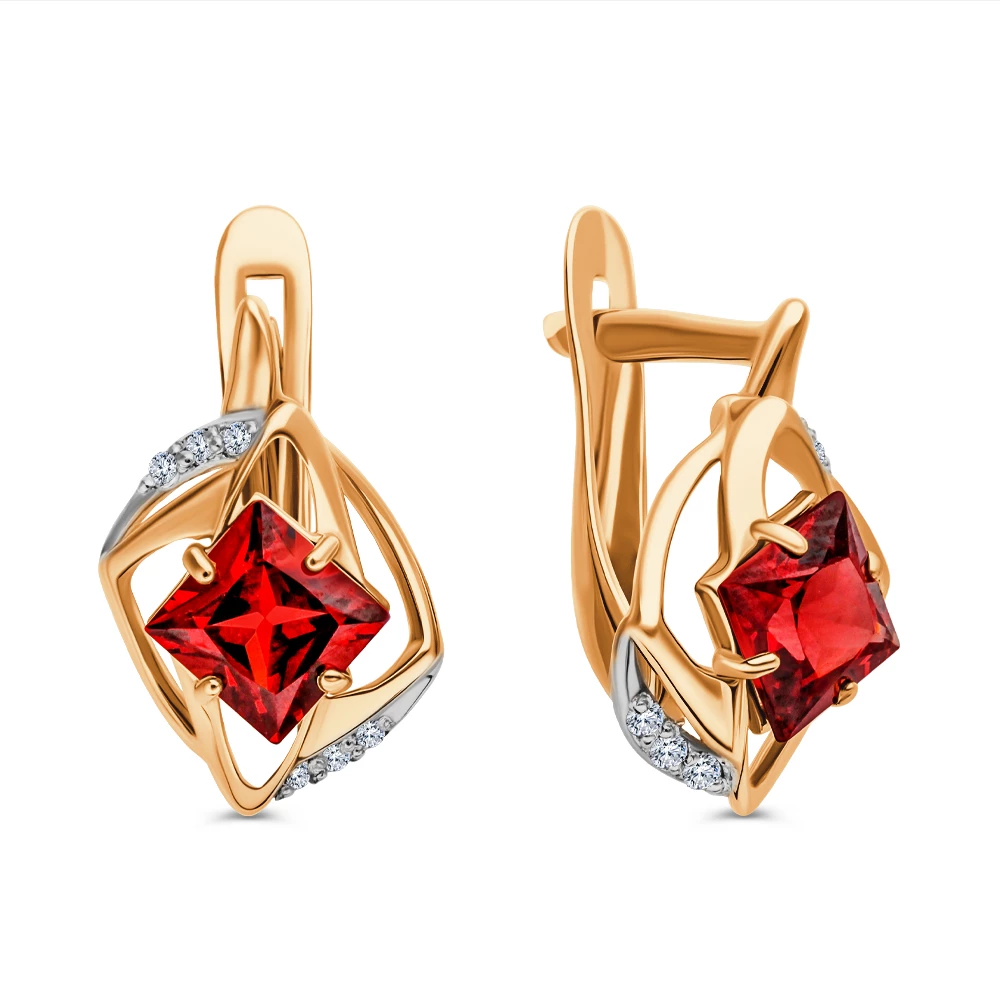 Серьги с гранатами и фианитами из красного золота 585 пробы 1