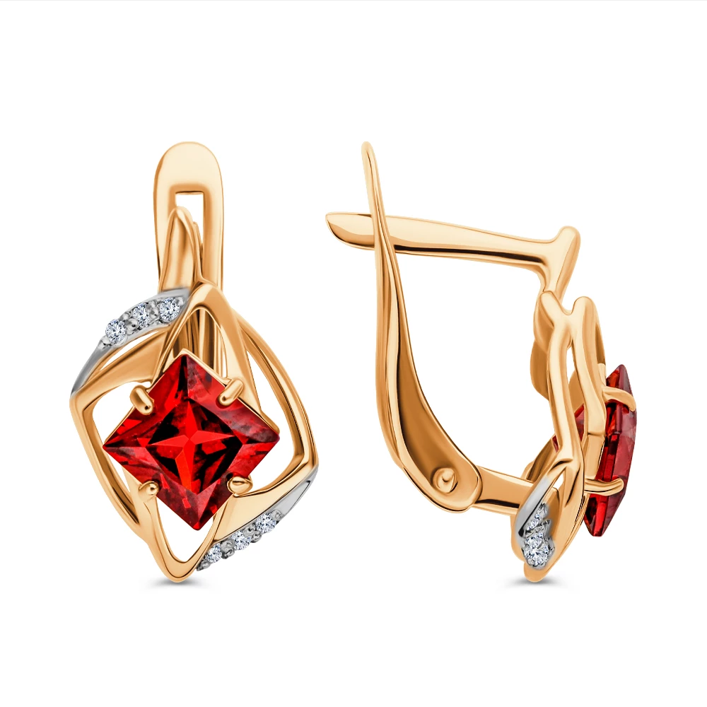 Серьги с гранатами и фианитами из красного золота 585 пробы 2