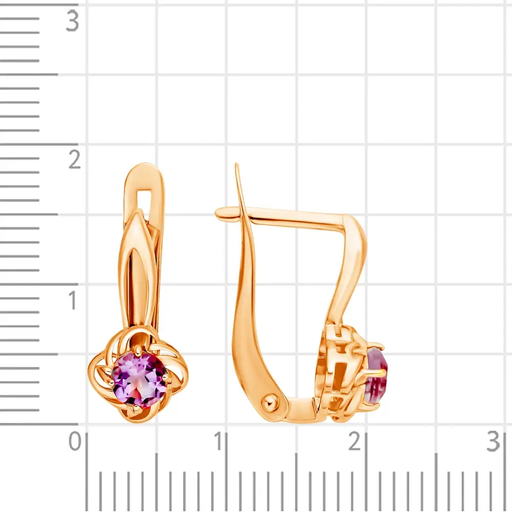 Серьги с аметистами из красного золота 375 пробы