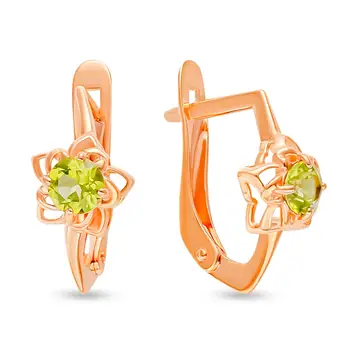 Серьги с хризолитами из красного золота 375 пробы