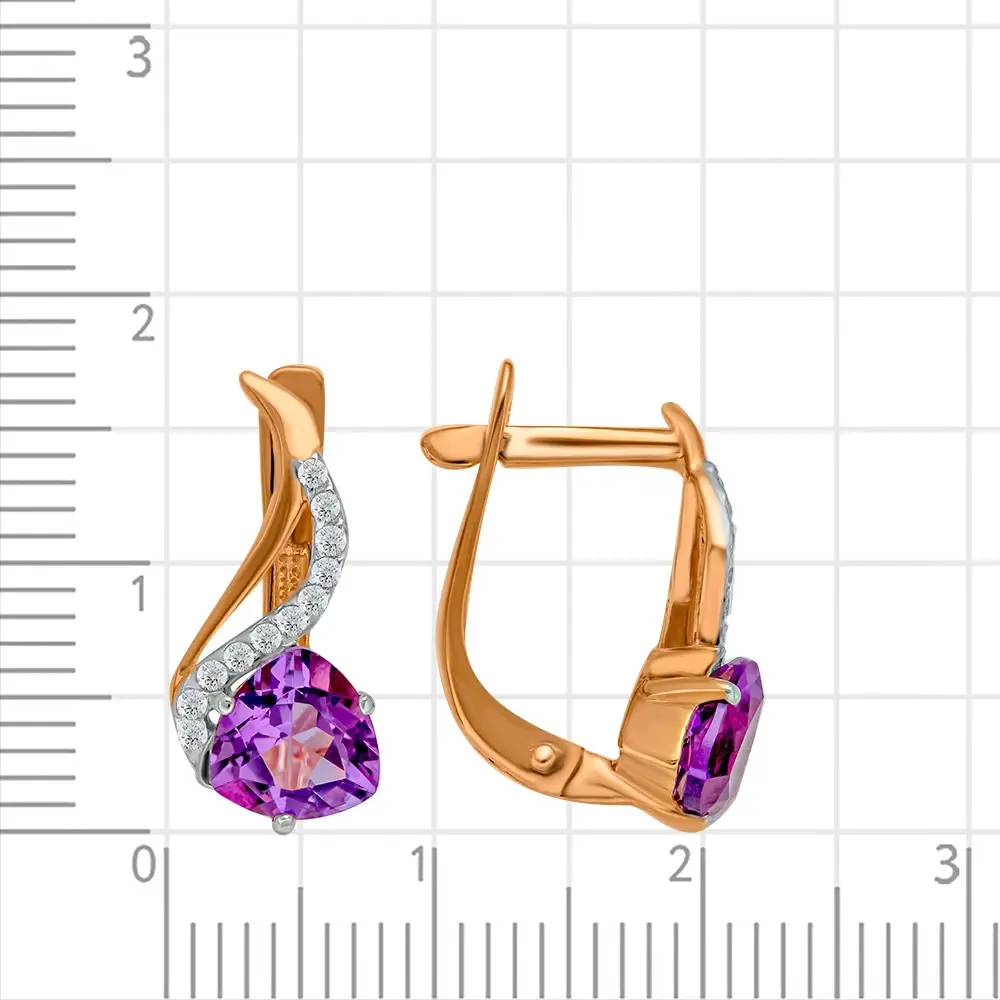 Серьги с аметистами и фианитами из красного золота 585 пробы 3