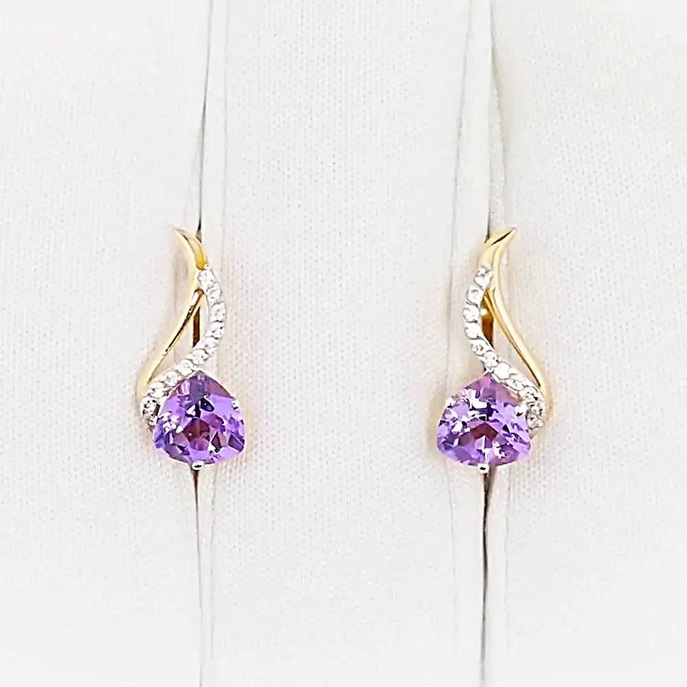 Серьги с аметистами и фианитами из красного золота 585 пробы 2