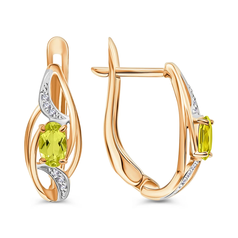 Серьги с хризолитами и фианитами из красного золота 375 пробы 2