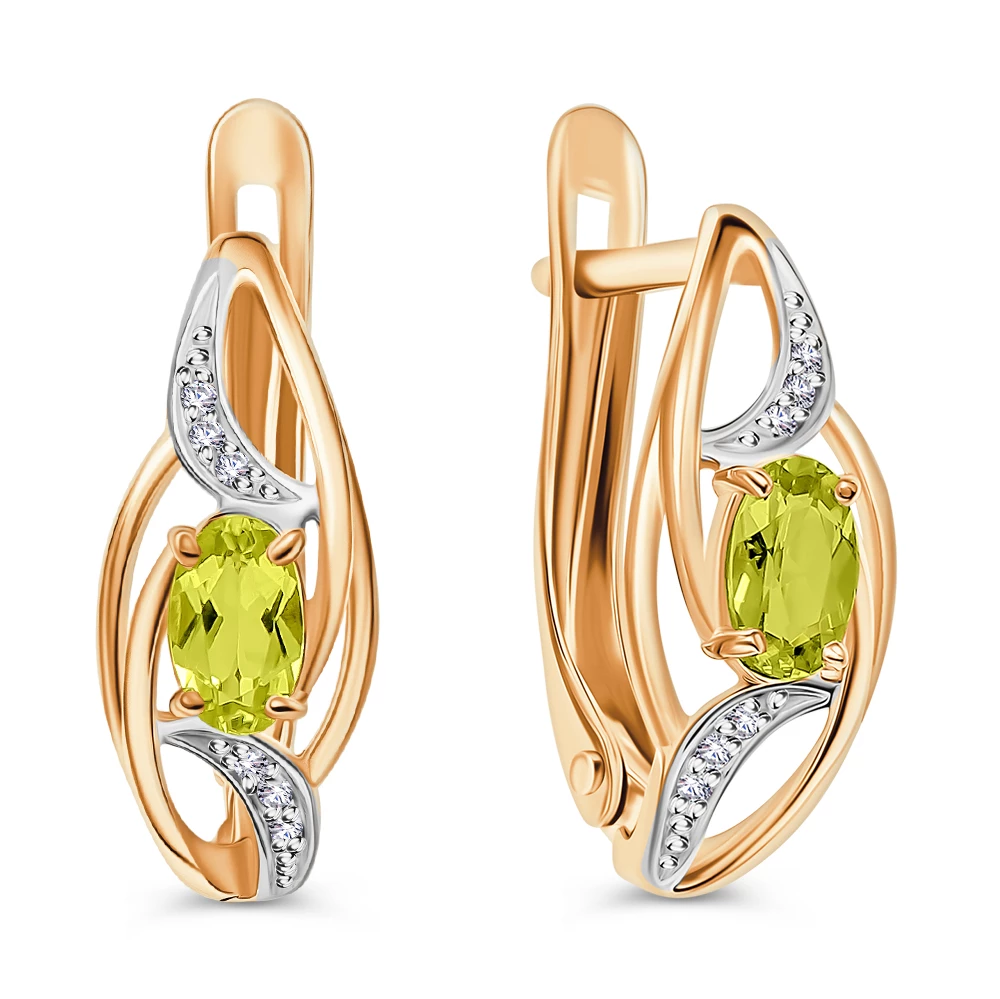 Серьги с хризолитами и фианитами из красного золота 375 пробы 1