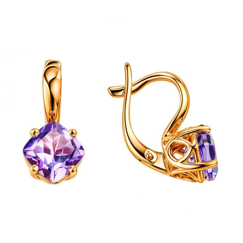 Серьги с аметистами из красного золота 585 пробы
